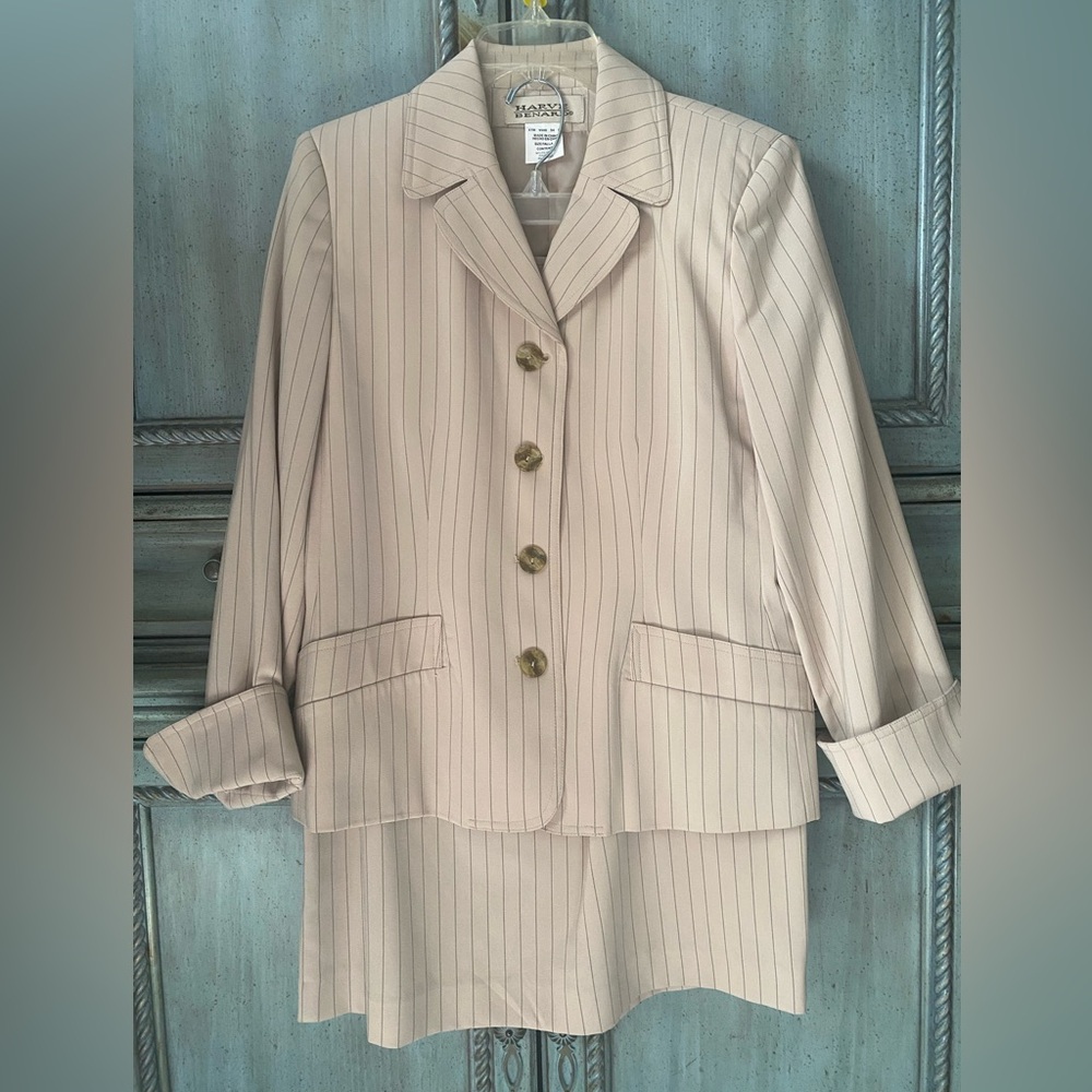 Stylish Beige Pinstripe Suit (jacket, and skirt)